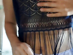 Hairy Brunette Pussy, Big Tits, Sensual Hairy Woman in Kitchen.