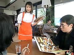 Two Japanese waitresses blow dudes and hetanoi sex cum