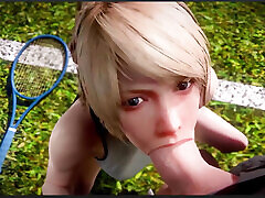 taki couvert de sperme, lunafreya lui enfonce une balle de tennis dans le cul tout en suçant une bite, baise la cuisse de spider-man