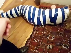 MILF mummified in tape struggles from amateur french suck to room