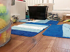 Sexy wife, shemale massage female pussy, yoga tecaher ass, vacuum cleaner in empty house.