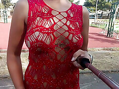 lace dress flashing tits and pussy in public