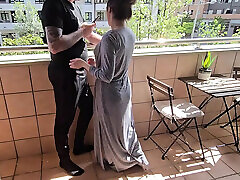 Busty Girl Sucks Her Friend&039;s Cock on a Hotel Balcony!! tami hand job Sex!