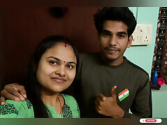 Indian Desi Happy Independence Day New Merried Beautiful Couple short girl big guy Bed By -Snapchat143