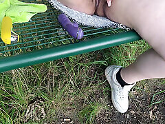 Fingered in public on the park bench, risky