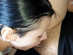 My girlfriend hot and passionately licks my hairy pussy