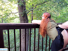 Sneaking Risky Public Trail Sex with a Redhead with Pigtails