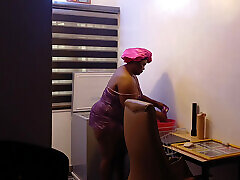 Fat ass ebony milf bending over on her Domestic Duty