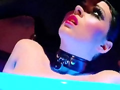 NEON anal worship teen DEMON - leather goth babe in stockings fucked