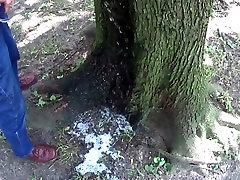 Two friends pissing together on a tree Two friends pissing together on a tree