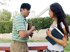 Teen sucks a connie carter skirt cock instead of studying