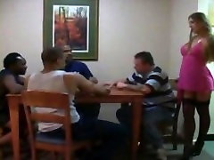White Wife fucks Black school skirt cum in pussy and his friends on poker night