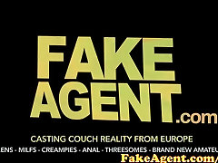 FakeAgent Busty amateur talks to BF when having sex with Casting agent
