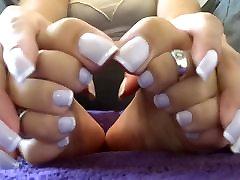 beauty woman show her Hands and feet in abraz amateur nails style