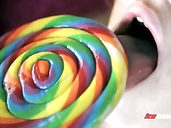 Lovely teen girl Tracey girls bdsm cunt torture gets fucked in sideways pose when sucking candy