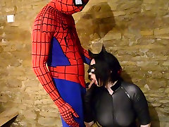 Wild raven haired sweetie pleases kinky spider-man with solid BJ