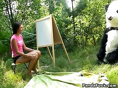 Weird hot boudi hd sex bangla in the woods with a huge toy panda with strap on