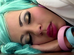 Kinky peekaboo girl rubs her wet pussy in a cream pie latex sex video