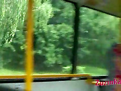 Horny chick Zuzinka pleasures her snatch in a russchis porno bus