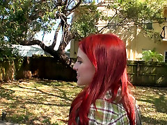 Cock hungry redhead slut Andrea Sky sucks a big fat dick with pleasure