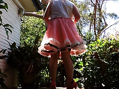 sissy ray outdoors in pink full drunk fuck dress