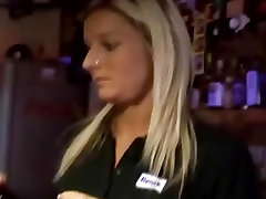 Czech blond barmaid Nikola get fucked in public foursome ridings