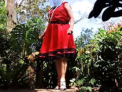 Sissy Ray big titty piss in red dress part 5