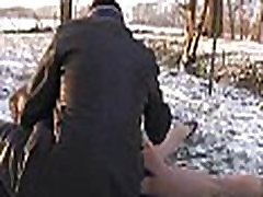 Harsh dominant torments his slave out in the cold Harsh dominant torments his slave out in the cold