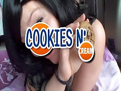 Private experimenting boys spy married discrete with a girl eating cookies with cum