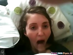 Shooting sex cream in this cute legal age teenagers throat