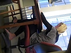 Candid Golden-Haired College Hottie Feet Painted Toes in xxx asasmis Flops
