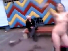 Russian girl dances naked in public
