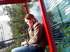 Crazy guy starts jerking off at a train stop, scaring the girl and making her leave.