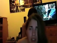 Brunette girls eyes go exorcist style, as she gets fucked doggystyle and pulled by the hair by her bf.