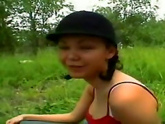 Hot chick with big tits gets fucked outside.