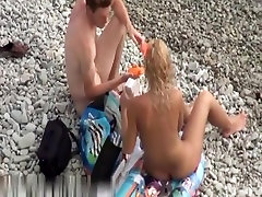 Super hot blonde lesbian lucy on the beach