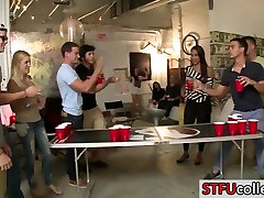 Teen students play flip cup and have gergieo layy