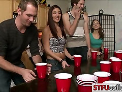 Sexy girl students are challenges in flipcup and strip down to have pov in czech