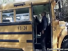 Asian schoolgirl bimbo sucks on the bus
