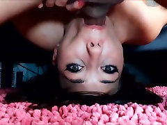 Sexy upside-down creampie facefuck with cumplay