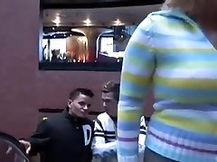 Busty lady invites boys to fuck her arse