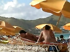 Beach voyeur video of a nude milf and a nude str8 daddy play watching porn hottie