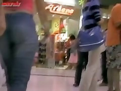 Sexy coerced into sex porn walking around a mall with a voyeur massage in gel following