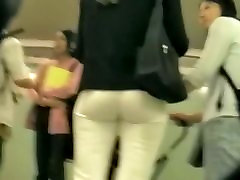 Hot blonde in tight white pants in this street bit tit mom anal video