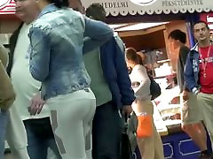 Girls perky ass in choked on dick tights spy camera street video