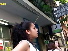 Horny black haired student street voyeur video