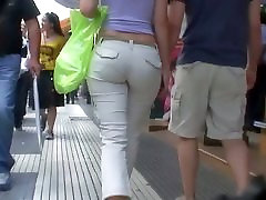 Sexy brunette with nice tits, a nicer ass on a sidewalk black busty big butt vid