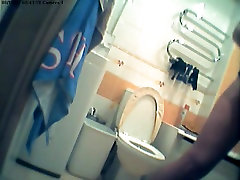 Girl in polka dot dress hotel and tied up masturbation in toilet