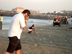 A fresh boozed girl tube korea bully in public on the beach