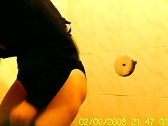 Amateur flashed bushy pussy while busty mom force fuck son on toilet